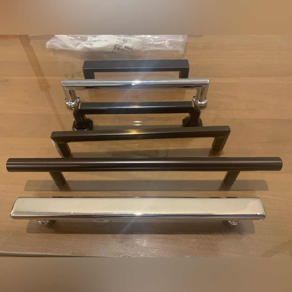 Set of Metal Drawer Pulls in Silver and Bronze